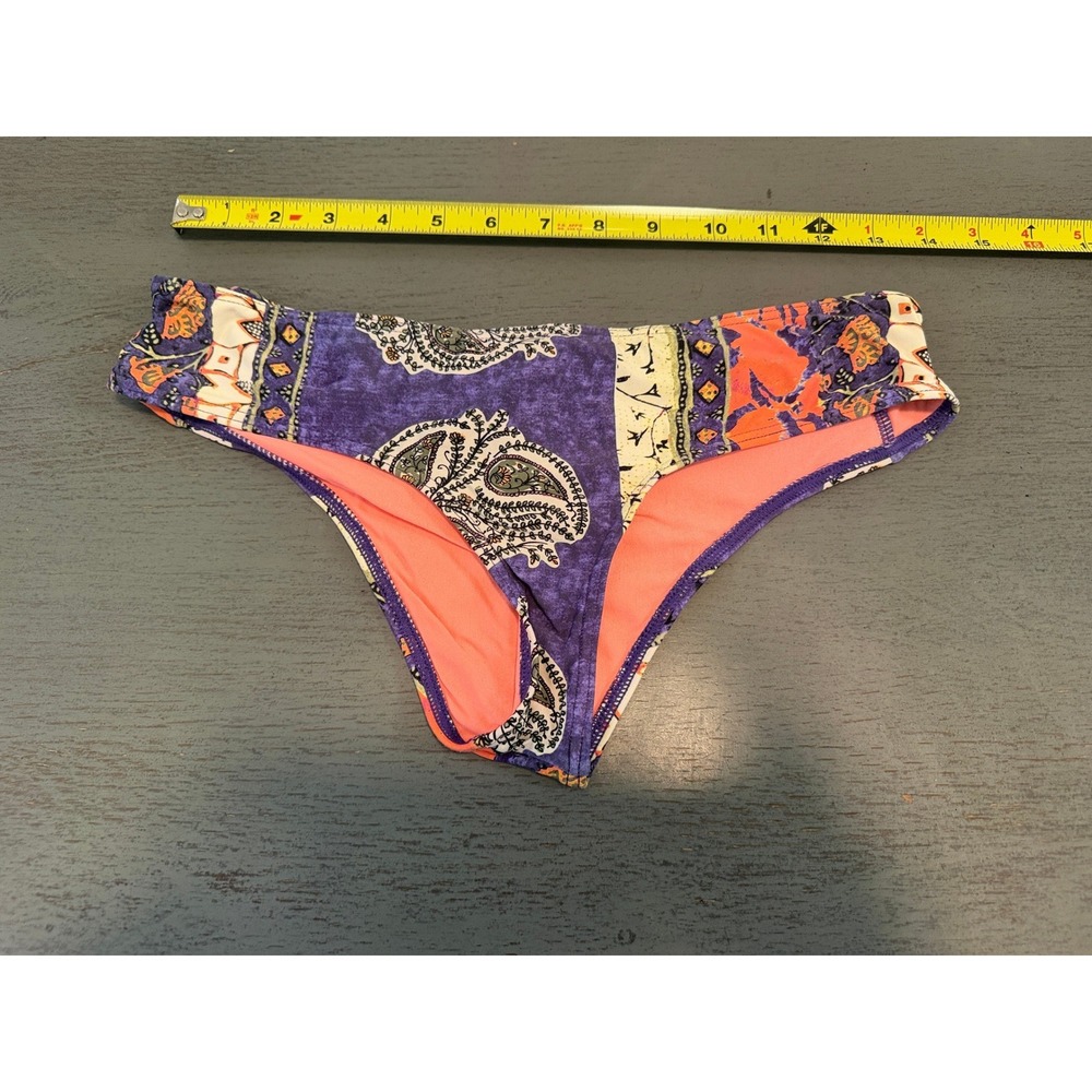 ONeill Womens Purple Orange Paisley Ruched Back Bikini Bottoms Size Medium